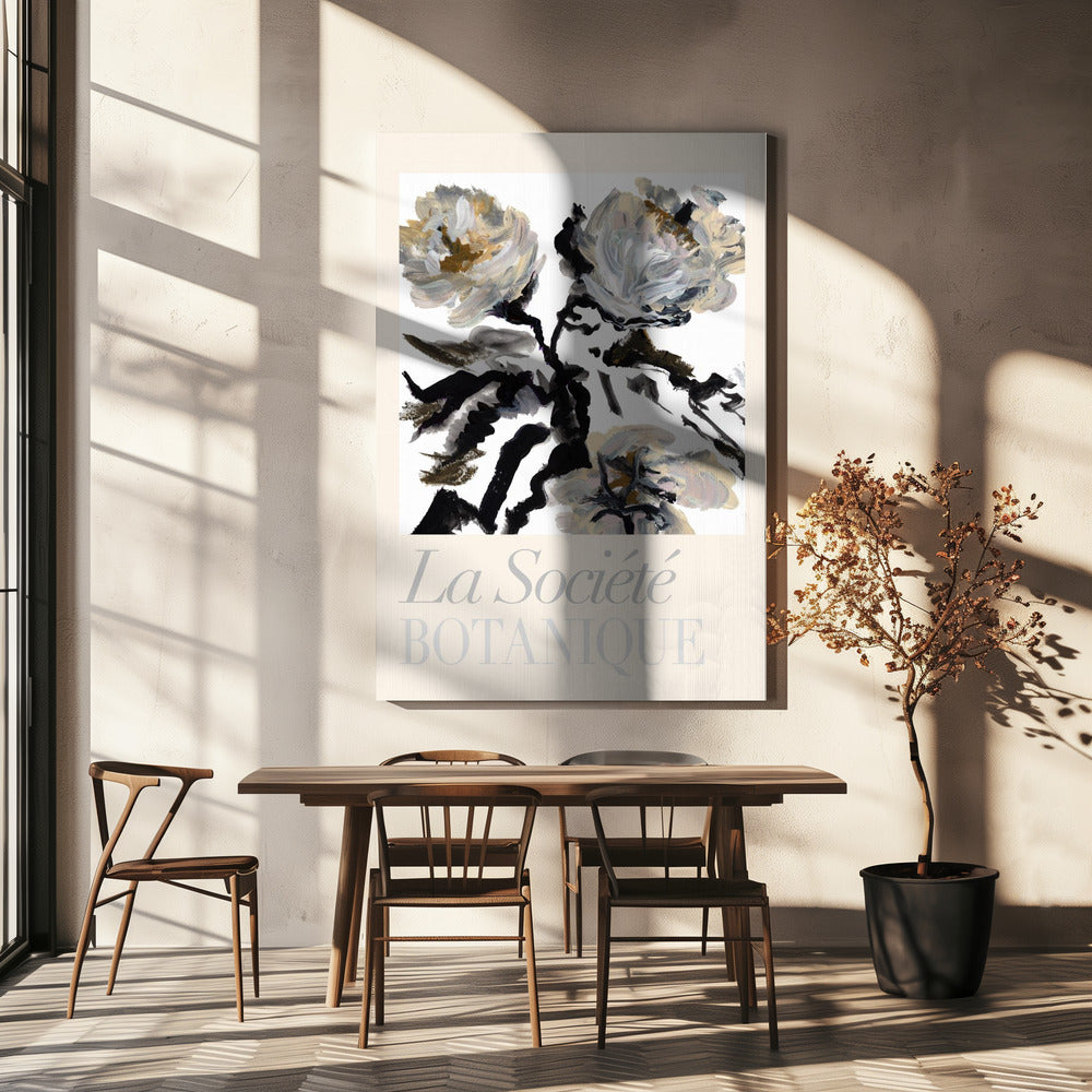 wall-art-print-canvas-poster-framed-La Société Botanique Balck and White and Cream Flowers , By cartissi-4