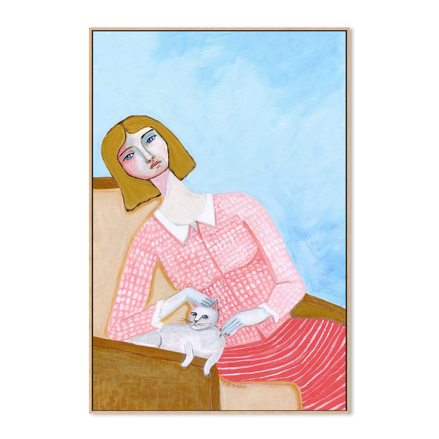 wall-art-print-canvas-poster-framed-Lady And White Cat , By Sharyn Bursic-4