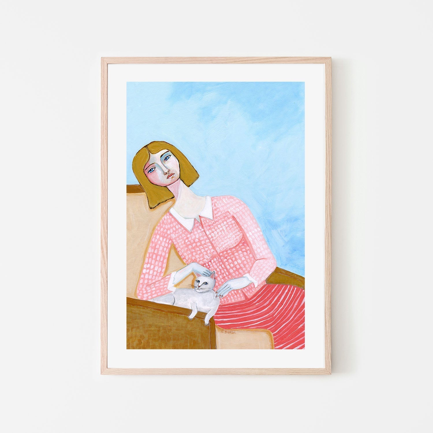wall-art-print-canvas-poster-framed-Lady And White Cat , By Sharyn Bursic-6