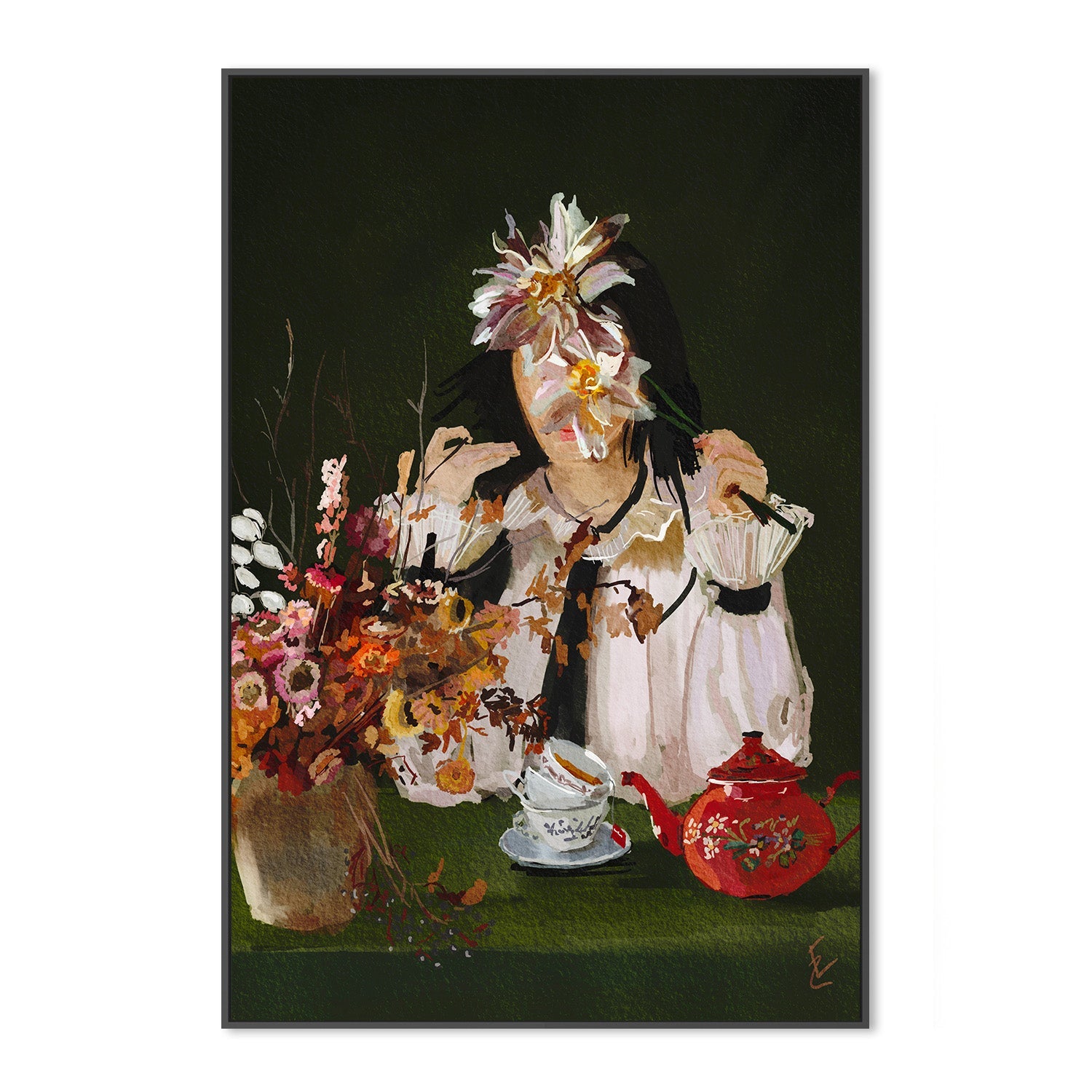 wall-art-print-canvas-poster-framed-lady with the red teapot-3