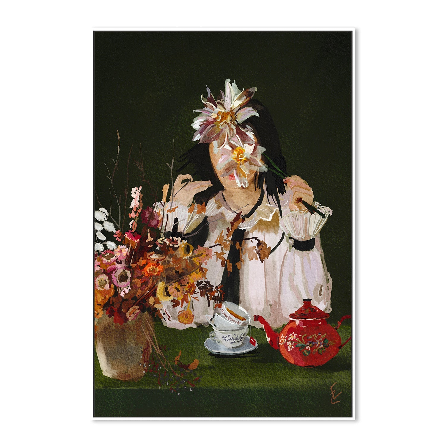 wall-art-print-canvas-poster-framed-lady with the red teapot-5