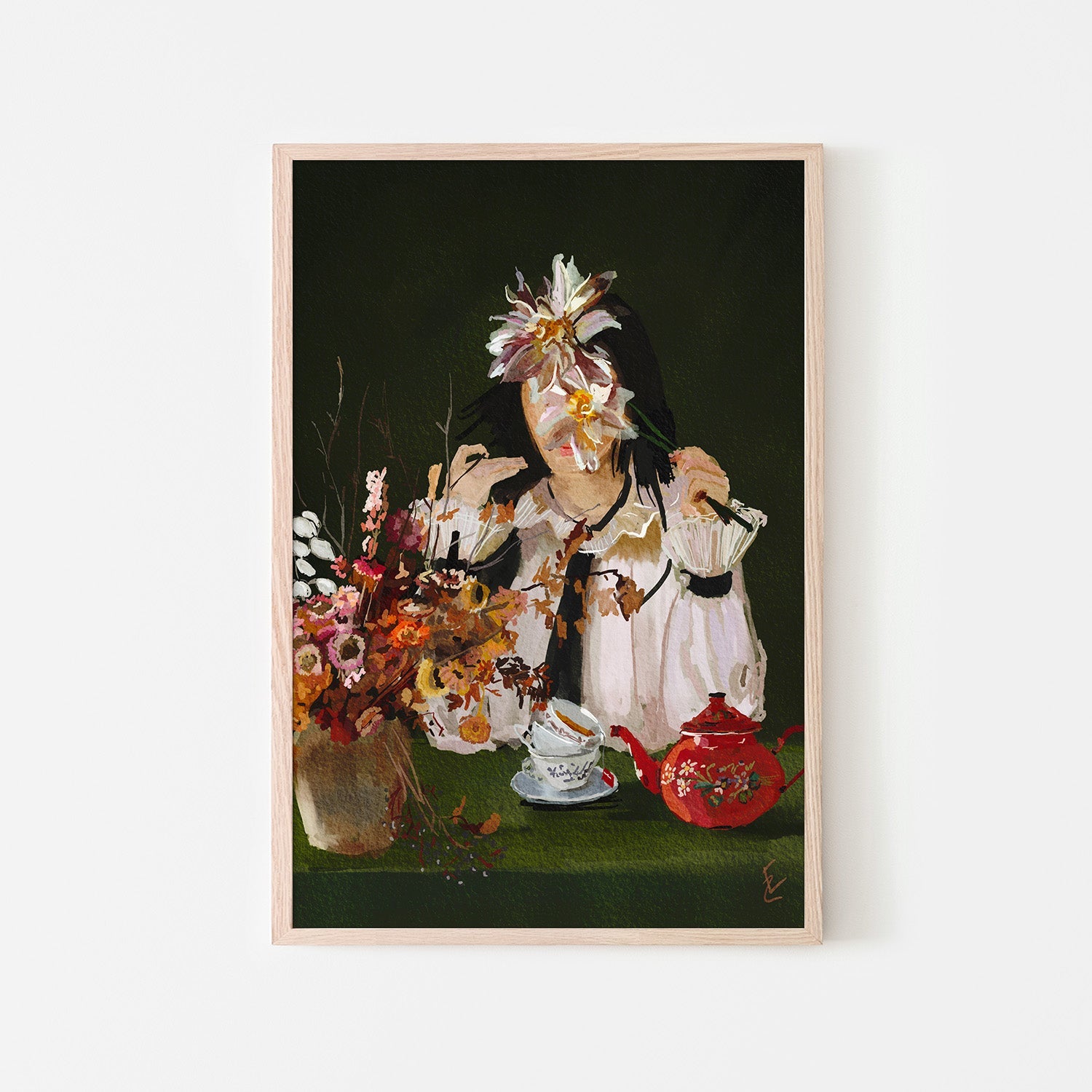 wall-art-print-canvas-poster-framed-lady with the red teapot-6