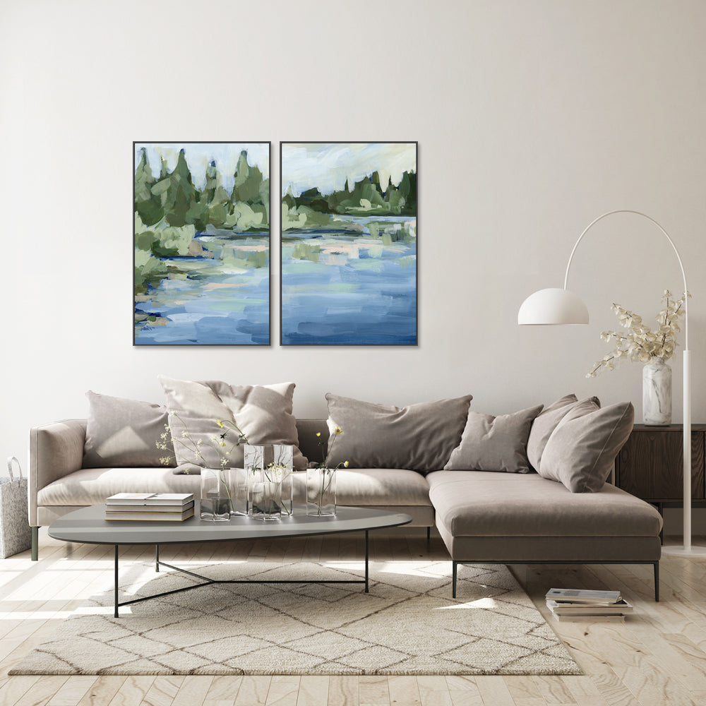 wall-art-print-canvas-poster-framed-Lake Landscape , Style A & B , Set Of 2 , By Jetty Home , By Jetty Home-2