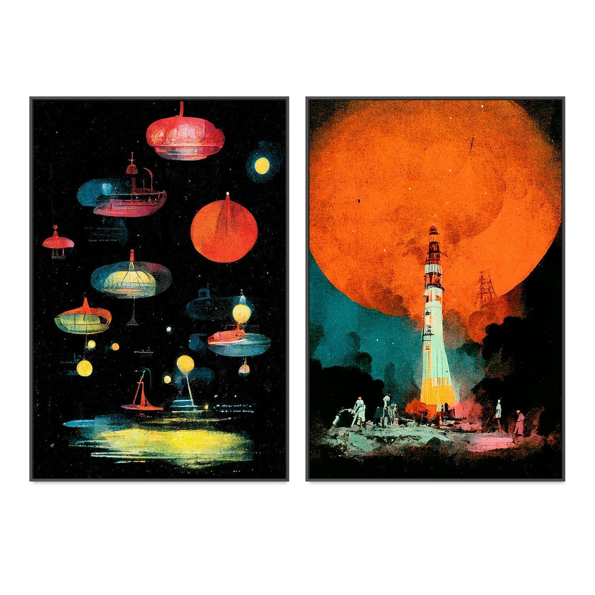 wall-art-print-canvas-poster-framed-Lanterns After Landing, Set Of 2 , By Treechild-GIOIA-WALL-ART