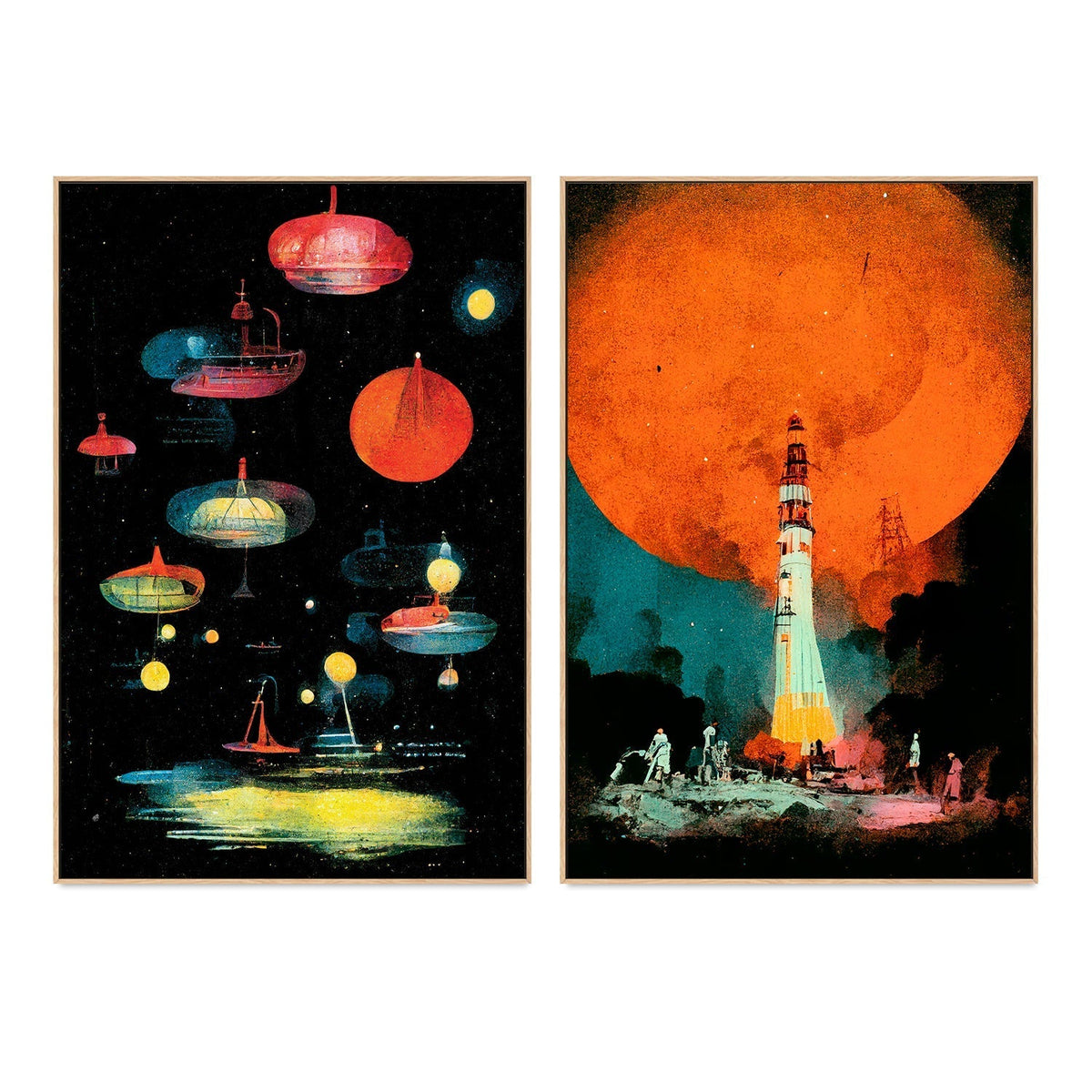 wall-art-print-canvas-poster-framed-Lanterns After Landing, Set Of 2 , By Treechild-GIOIA-WALL-ART