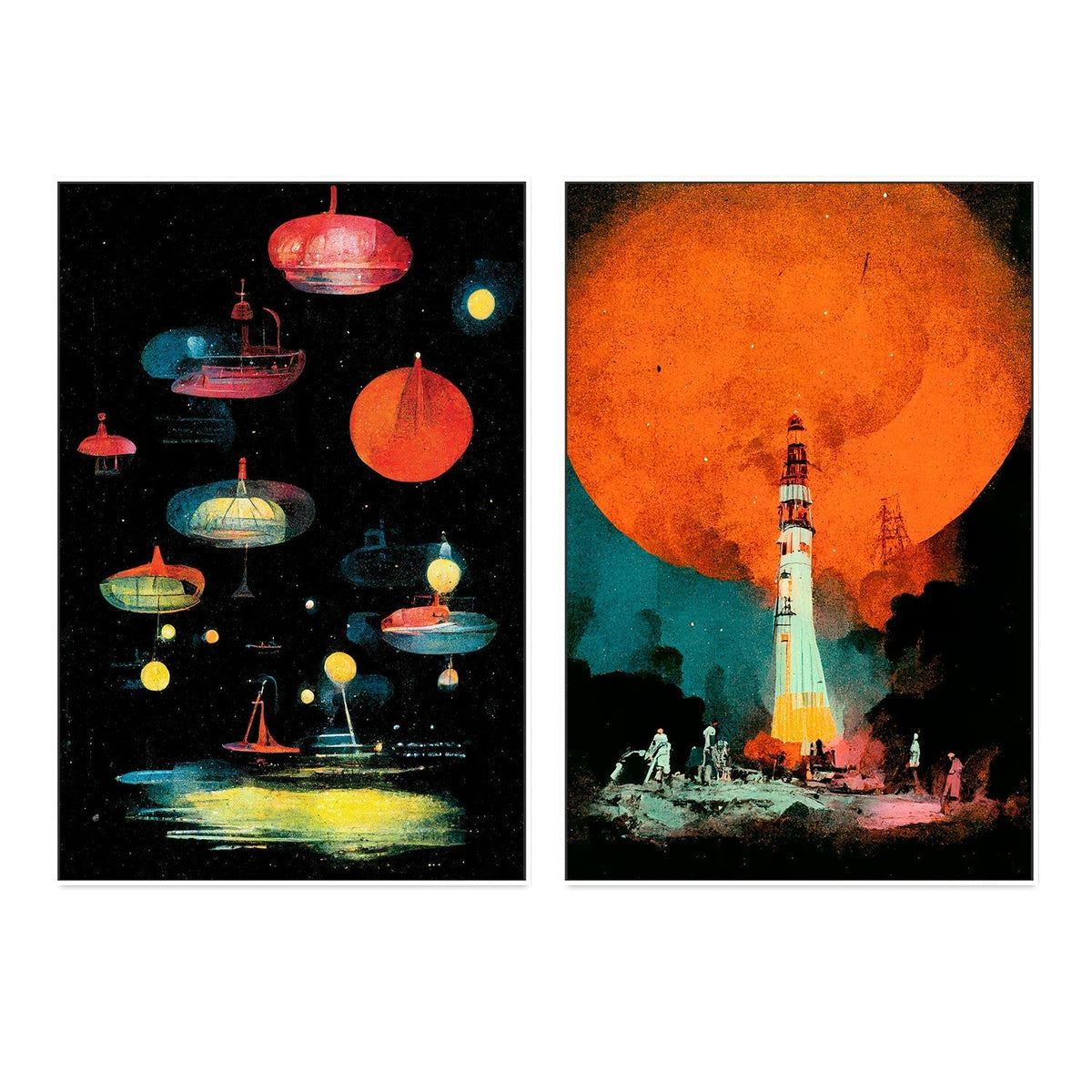 wall-art-print-canvas-poster-framed-Lanterns After Landing, Set Of 2 , By Treechild-GIOIA-WALL-ART