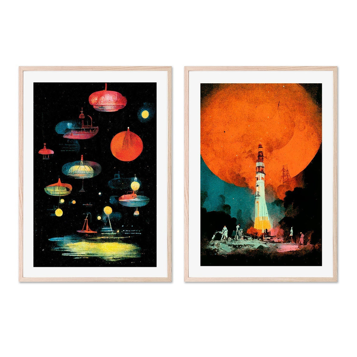 wall-art-print-canvas-poster-framed-Lanterns After Landing, Set Of 2 , By Treechild-GIOIA-WALL-ART