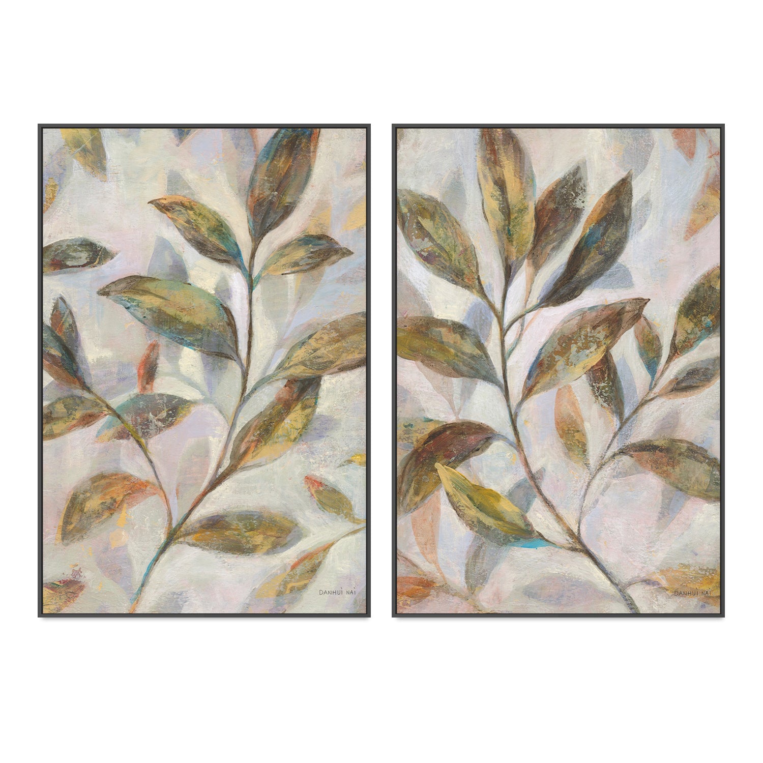wall-art-print-canvas-poster-framed-Leafy Flow, Set of 2-by-Danhui Nai-Gioia Wall Art