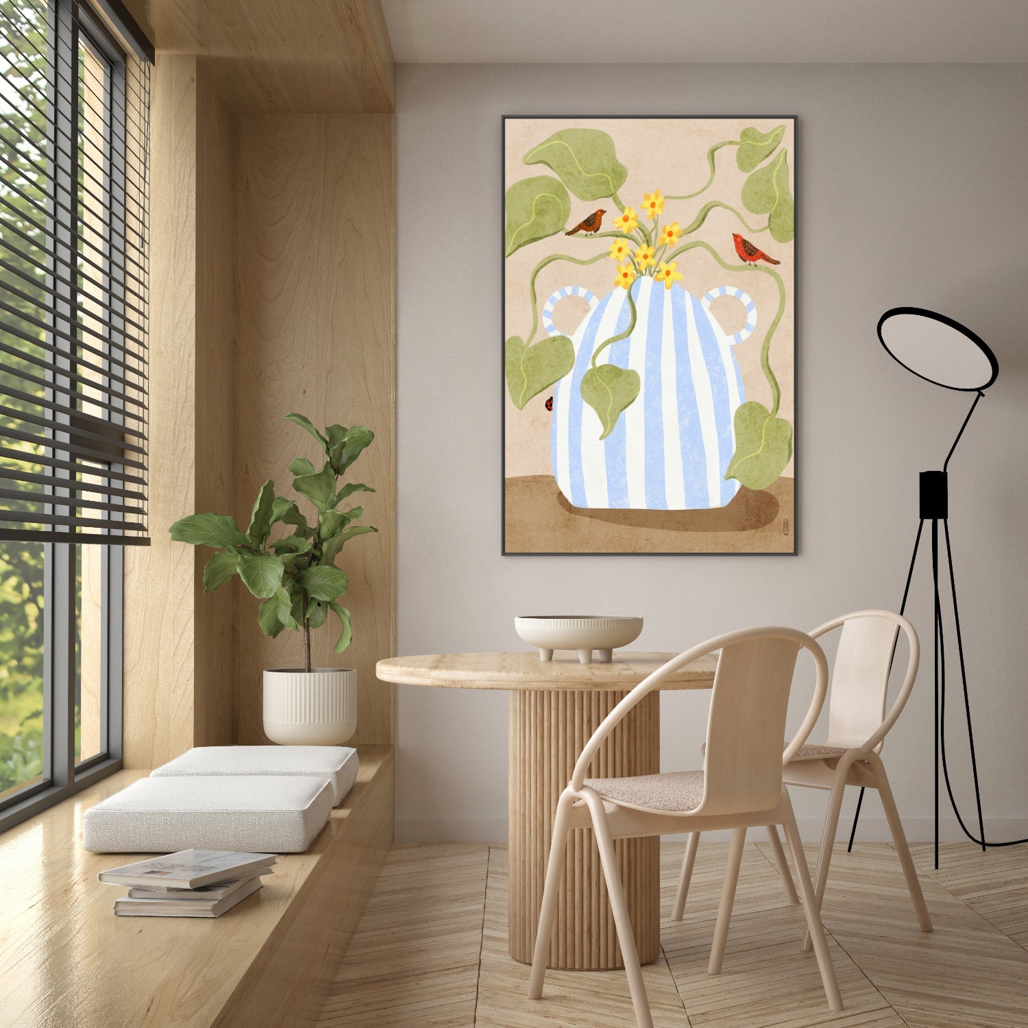 wall-art-print-canvas-poster-framed-Leaves In A Pot with Bird-7