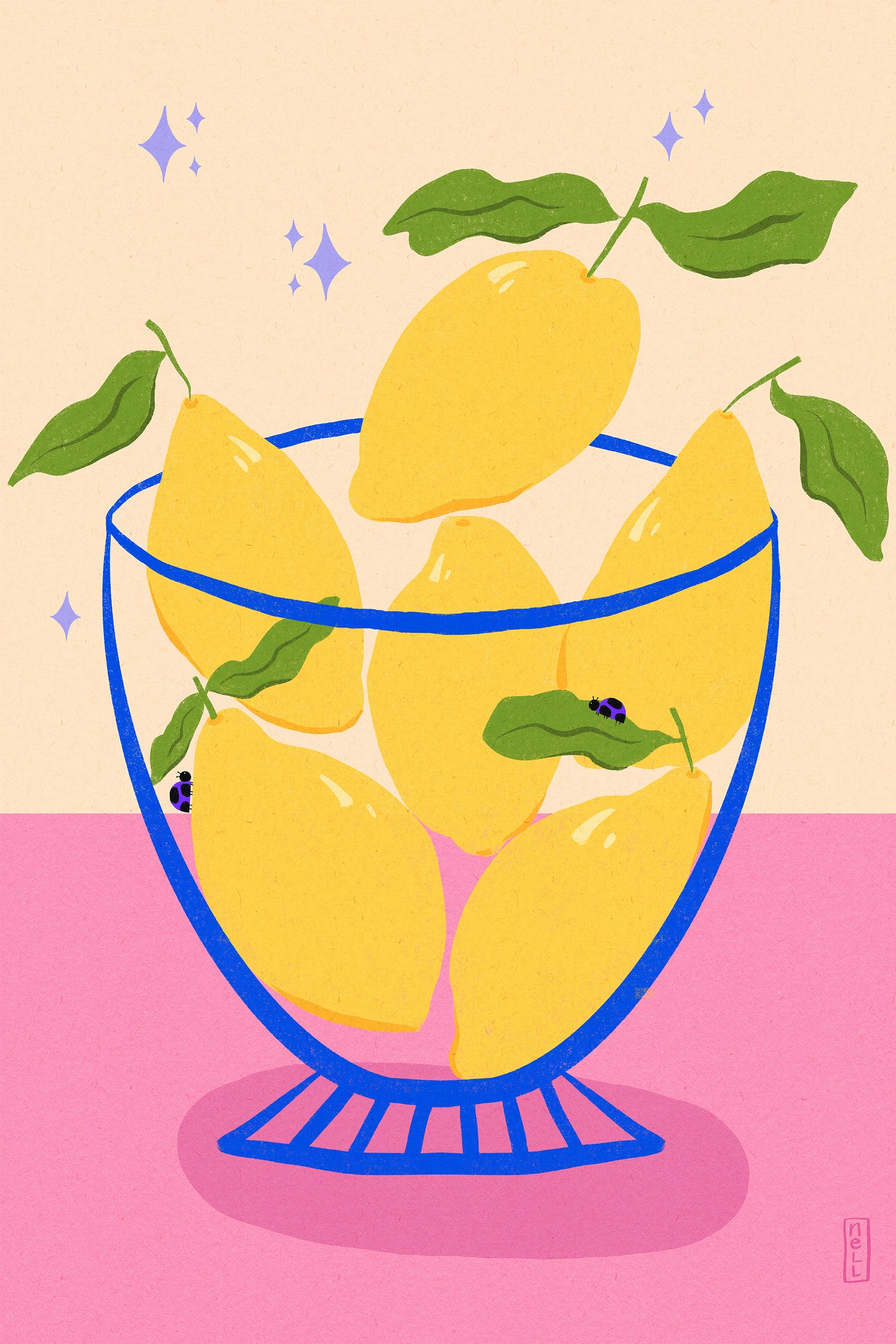 wall-art-print-canvas-poster-framed-Lemons in a Bowl Retro Illustration-1