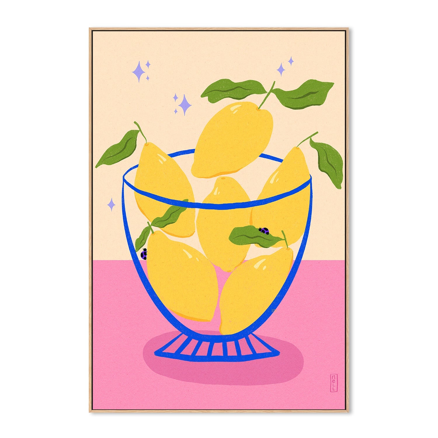 wall-art-print-canvas-poster-framed-Lemons in a Bowl Retro Illustration-4