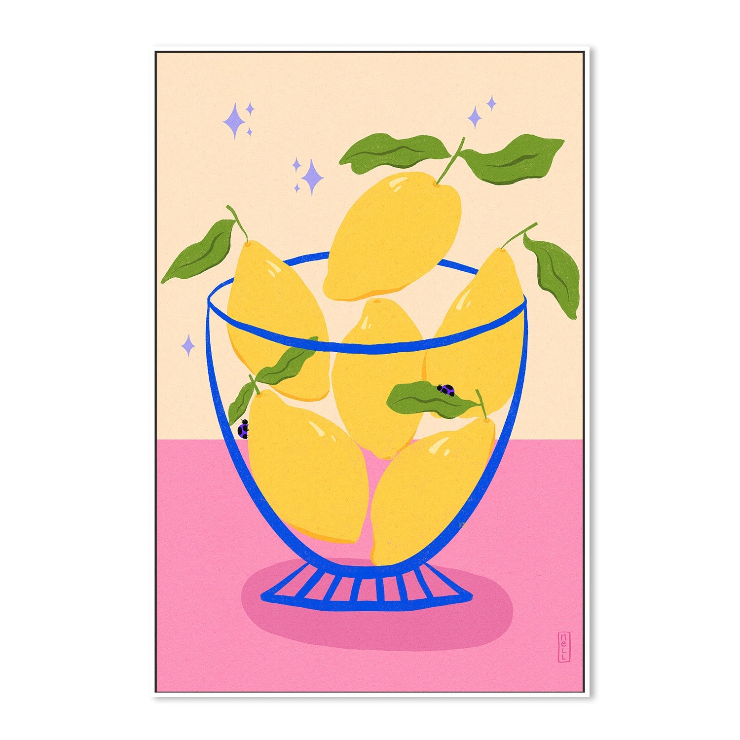 wall-art-print-canvas-poster-framed-Lemons in a Bowl Retro Illustration-5