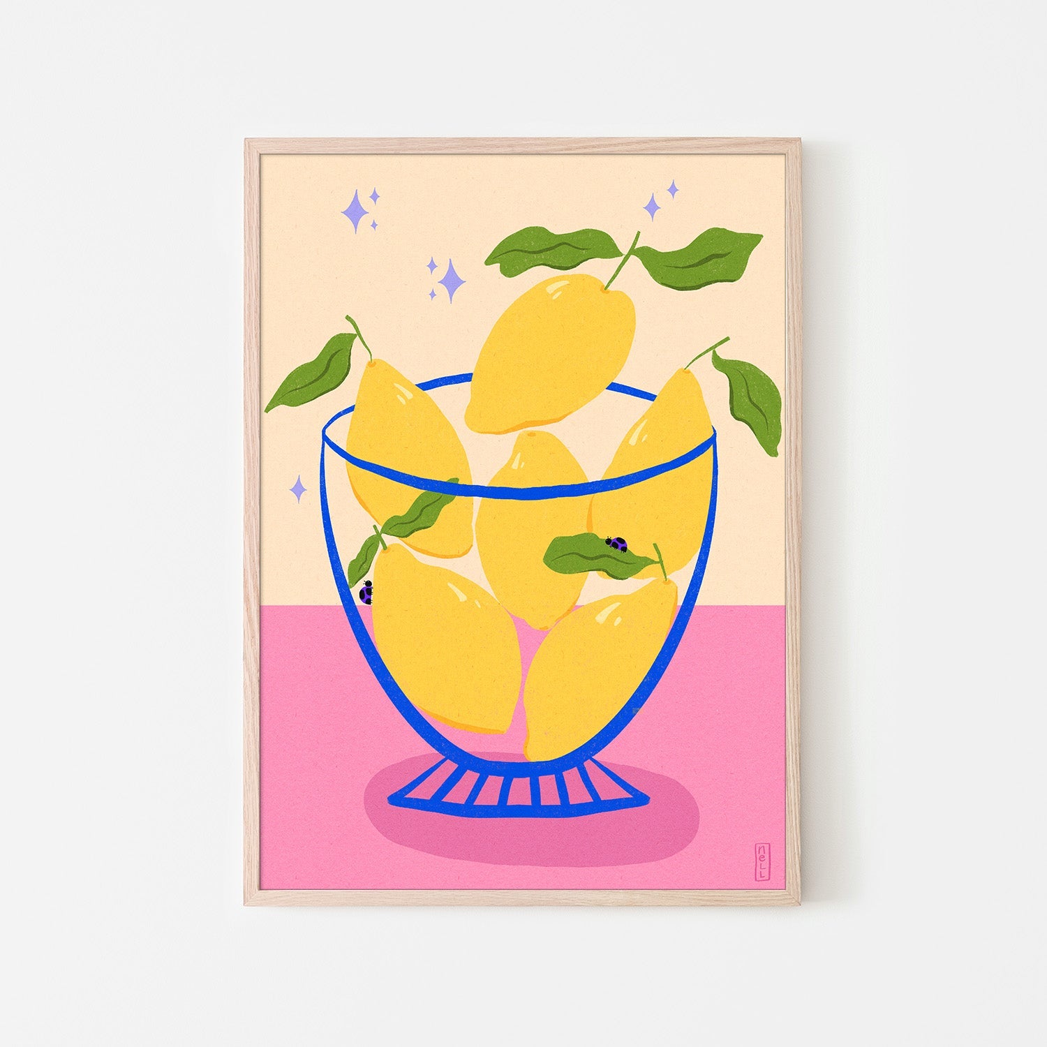 wall-art-print-canvas-poster-framed-Lemons in a Bowl Retro Illustration-6