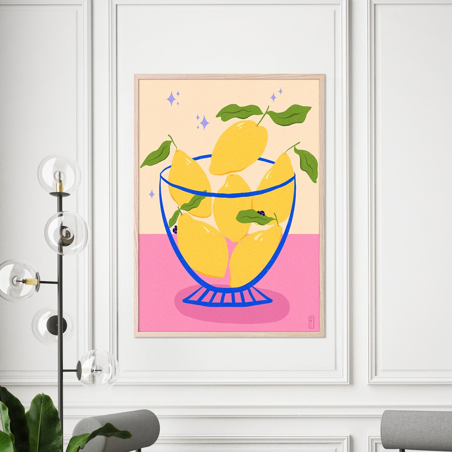 wall-art-print-canvas-poster-framed-Lemons in a Bowl Retro Illustration-7