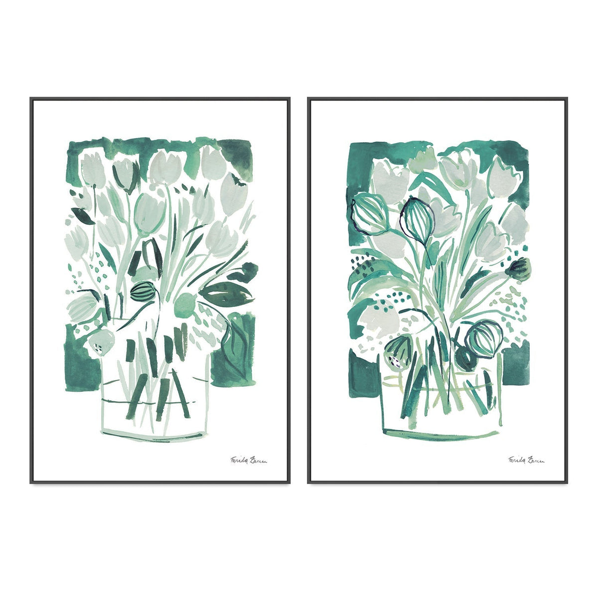 wall-art-print-canvas-poster-framed-Light Green Tulips, Style A & B, Set Of 2 , By Farida Zaman-GIOIA-WALL-ART