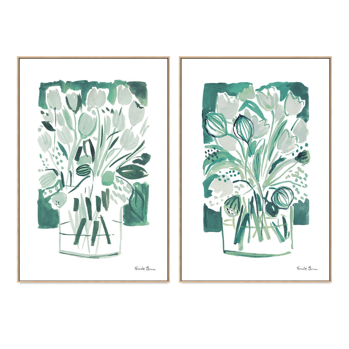 wall-art-print-canvas-poster-framed-Light Green Tulips, Style A & B, Set Of 2 , By Farida Zaman-GIOIA-WALL-ART