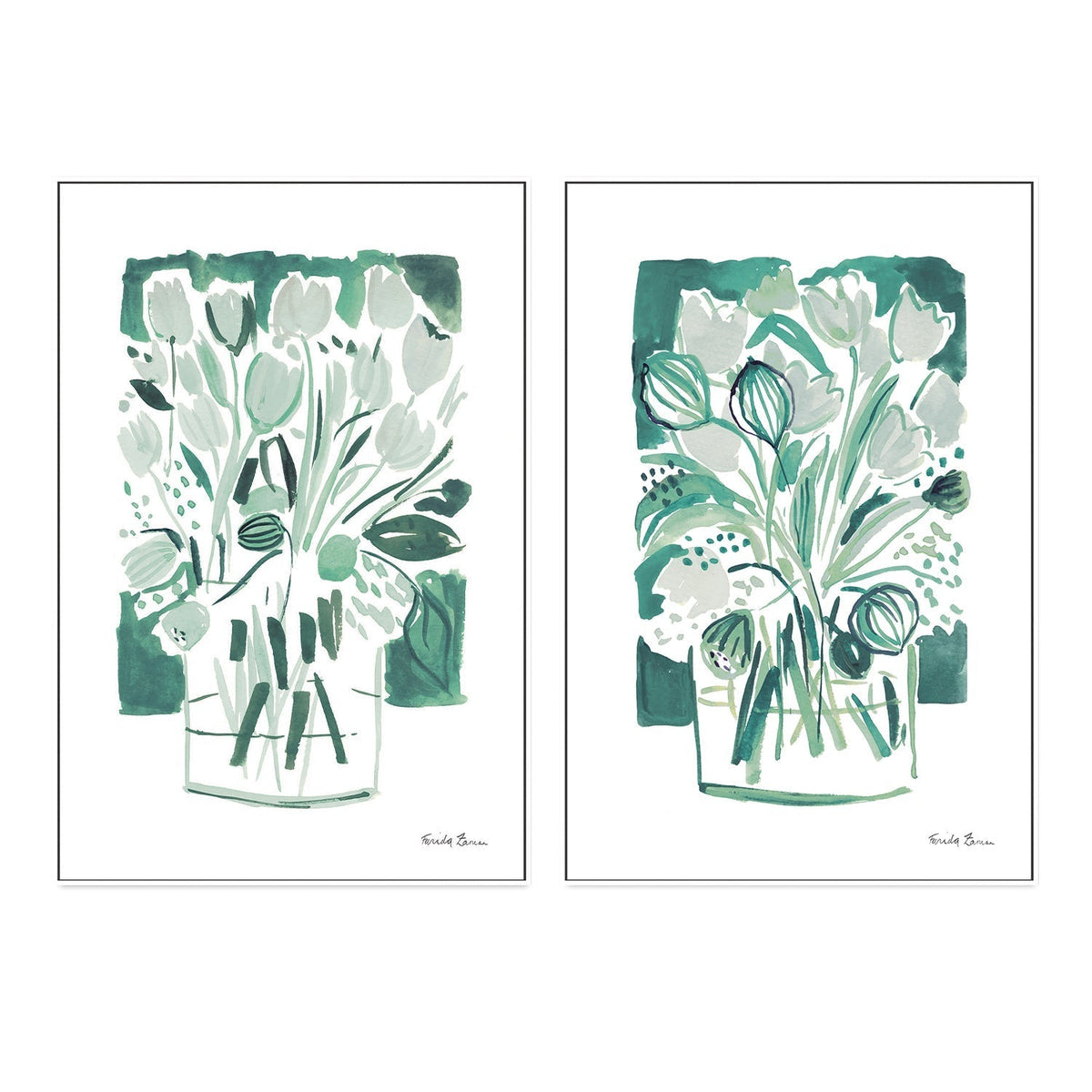 wall-art-print-canvas-poster-framed-Light Green Tulips, Style A & B, Set Of 2 , By Farida Zaman-GIOIA-WALL-ART