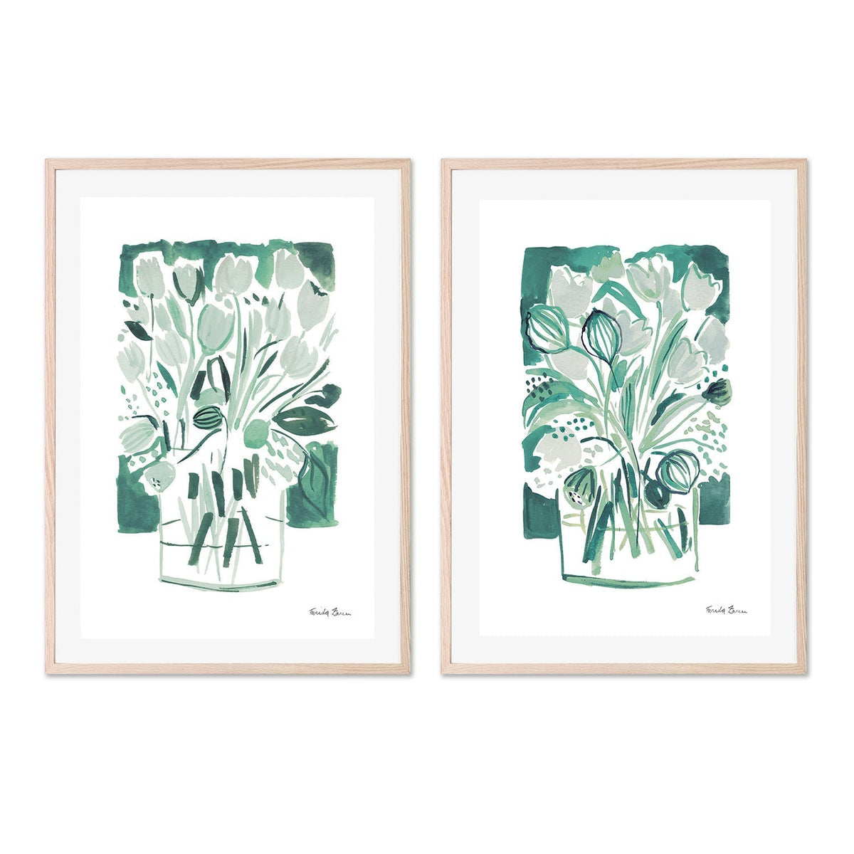 wall-art-print-canvas-poster-framed-Light Green Tulips, Style A & B, Set Of 2 , By Farida Zaman-GIOIA-WALL-ART
