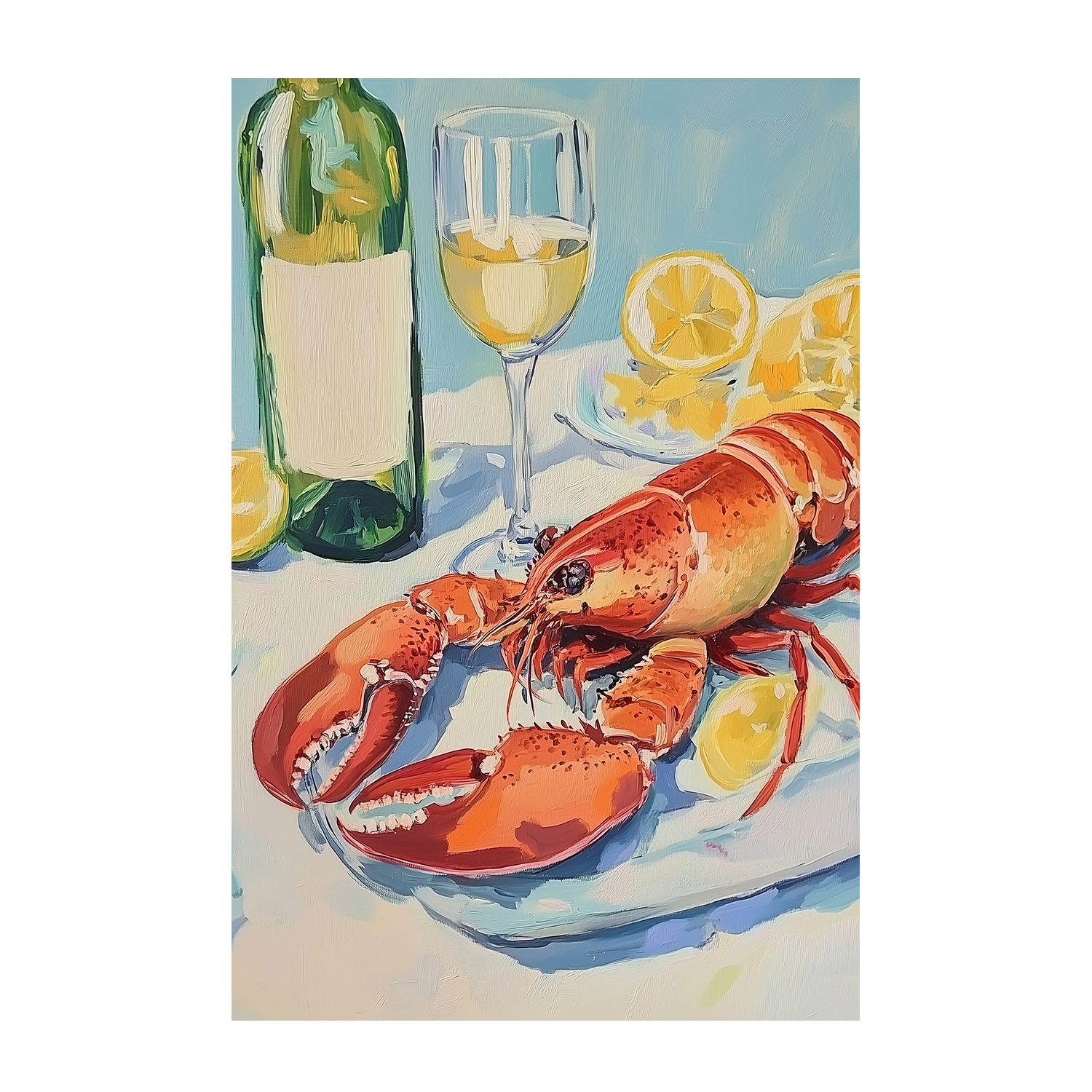 wall-art-print-canvas-poster-framed-Lobster and Wine Still Life , By Melloi Art Prints-1