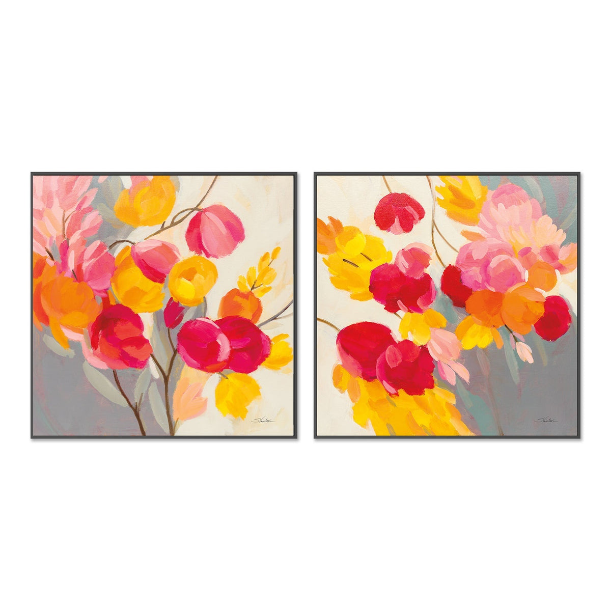 wall-art-print-canvas-poster-framed-Magenta Bloom, Style A & B, Set Of 2-3