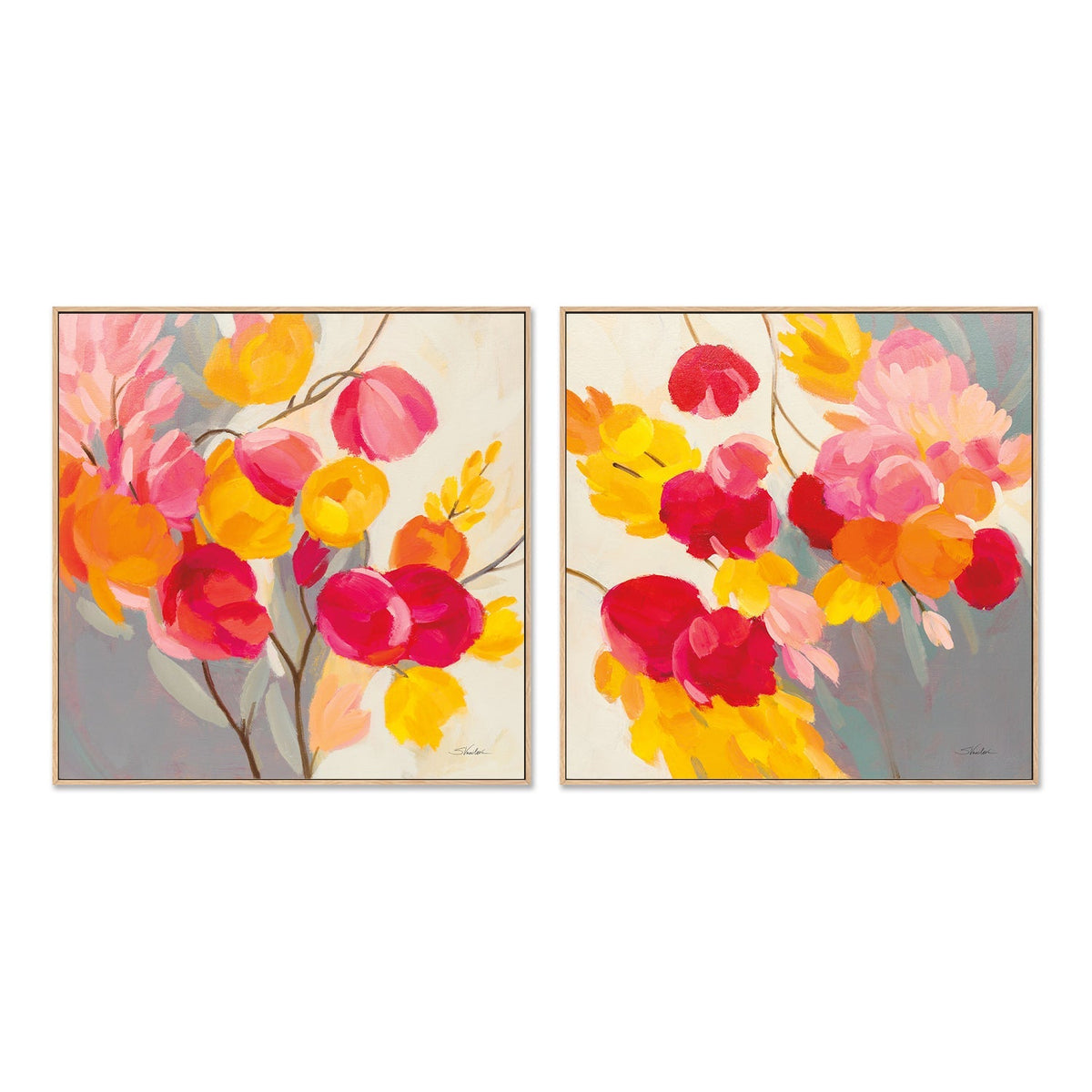 wall-art-print-canvas-poster-framed-Magenta Bloom, Style A & B, Set Of 2-4