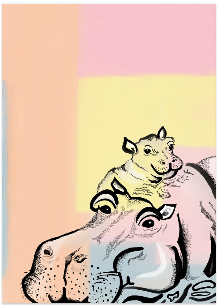 wall-art-print-canvas-poster-framed-Mama Hippo and Baby , By Art by the Ocean-1