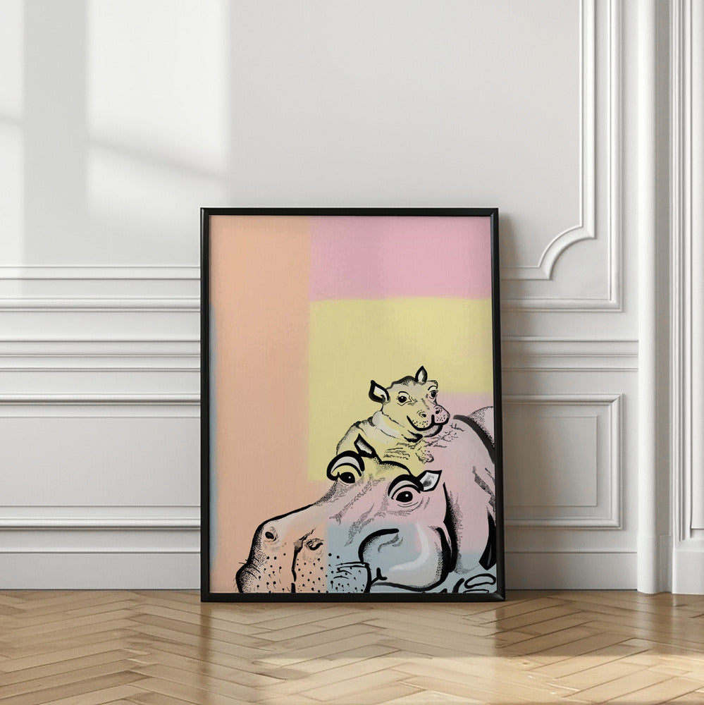 wall-art-print-canvas-poster-framed-Mama Hippo and Baby , By Art by the Ocean-2