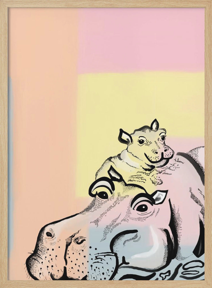 wall-art-print-canvas-poster-framed-Mama Hippo and Baby , By Art by the Ocean-4