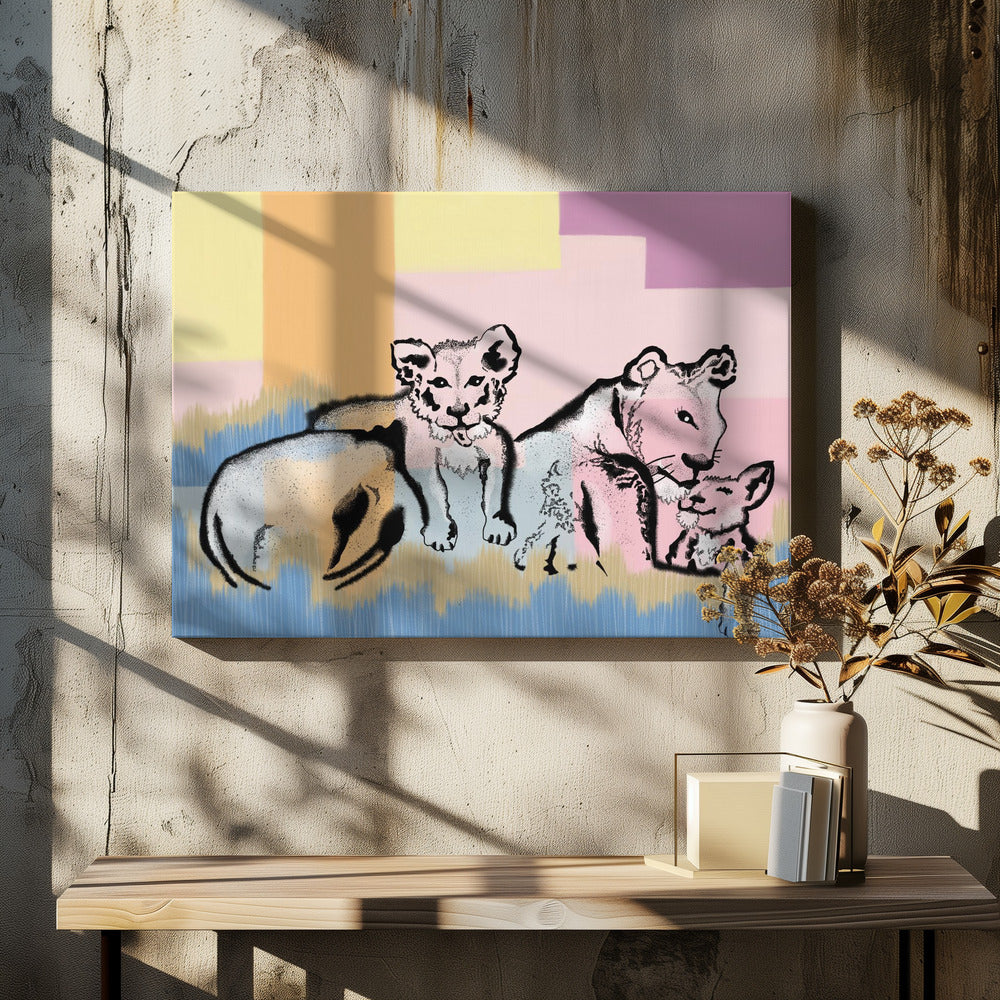 wall-art-print-canvas-poster-framed-Mama Lioness and Cubs , By Art by the Ocean-2