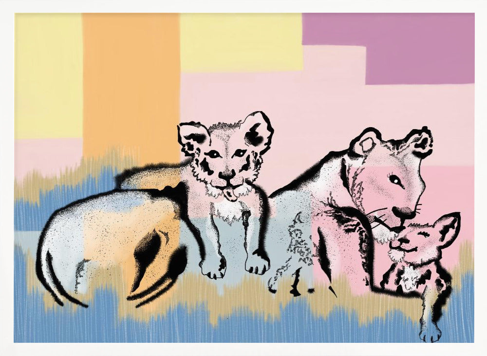 wall-art-print-canvas-poster-framed-Mama Lioness and Cubs , By Art by the Ocean-5