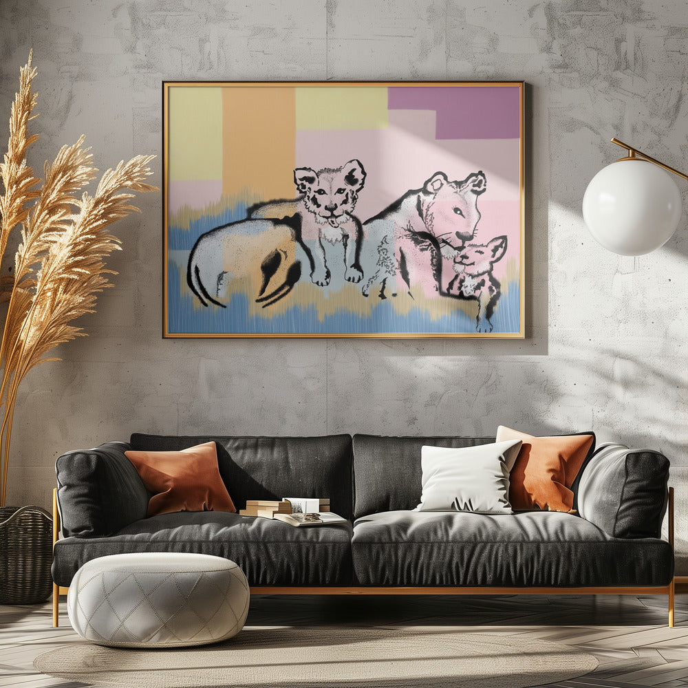 wall-art-print-canvas-poster-framed-Mama Lioness and Cubs , By Art by the Ocean-7