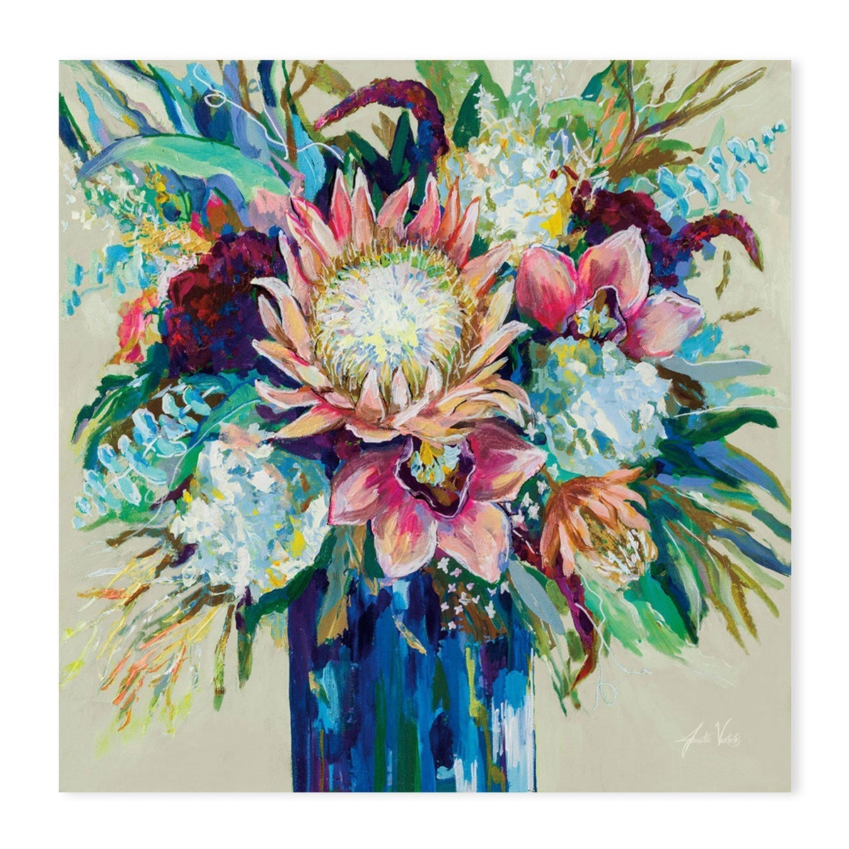 wall-art-print-canvas-poster-framed-Marias Bouquet on Warm Gray-by-Jeanette Vertentes-Gioia Wall Art