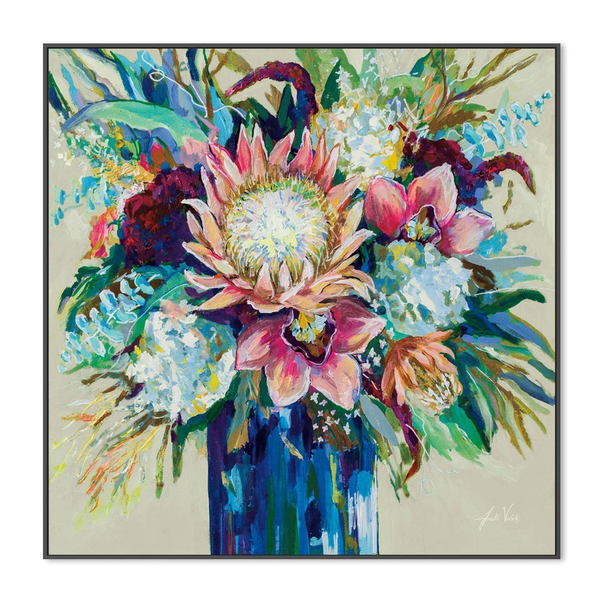 wall-art-print-canvas-poster-framed-Marias Bouquet on Warm Gray-by-Jeanette Vertentes-Gioia Wall Art