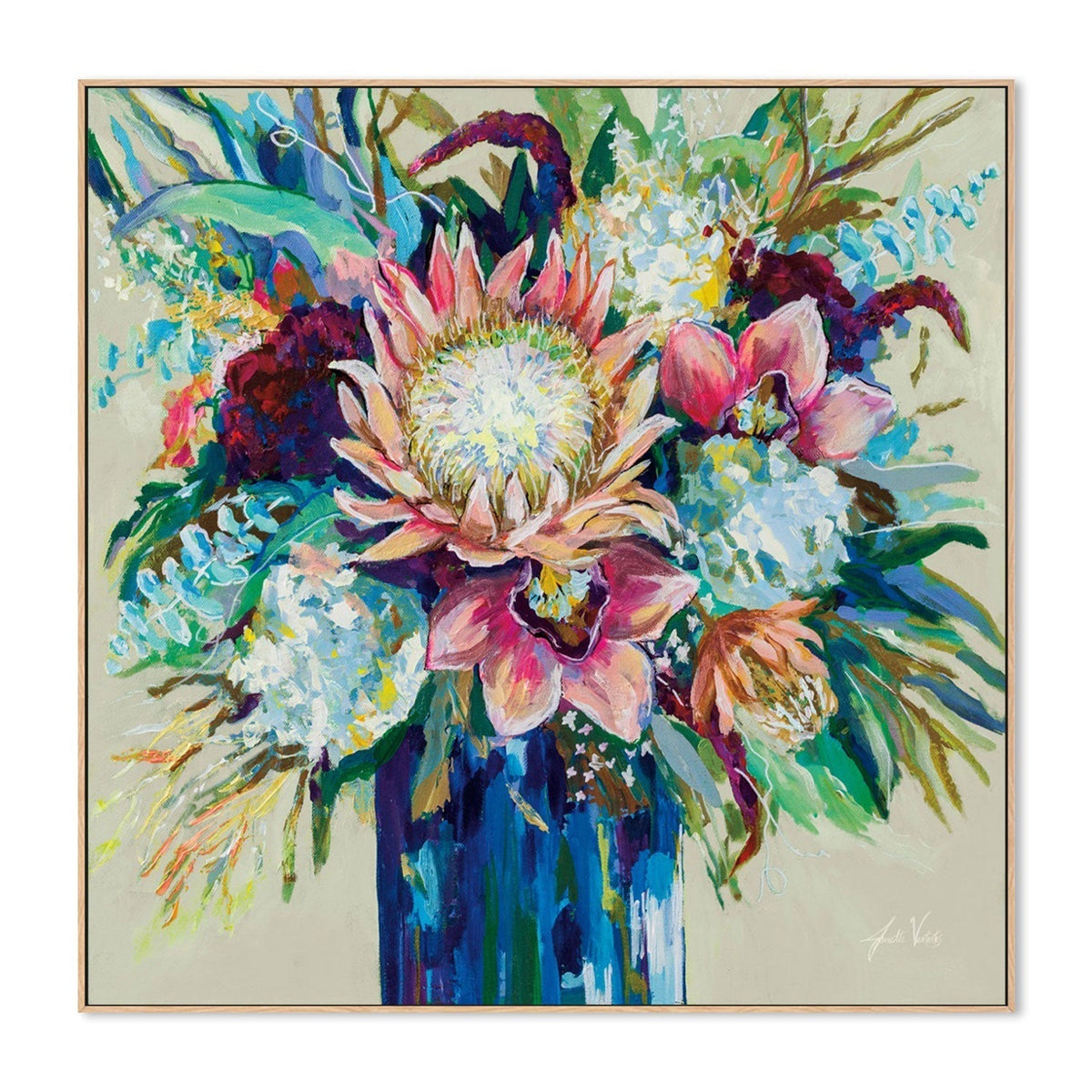wall-art-print-canvas-poster-framed-Marias Bouquet on Warm Gray-by-Jeanette Vertentes-Gioia Wall Art