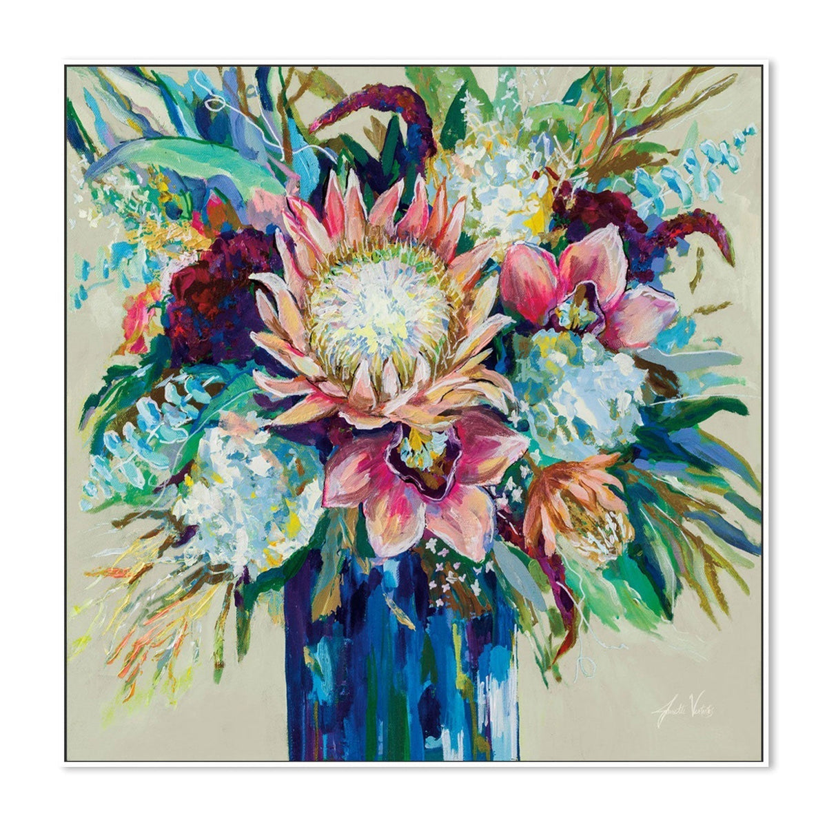 wall-art-print-canvas-poster-framed-Marias Bouquet on Warm Gray-by-Jeanette Vertentes-Gioia Wall Art