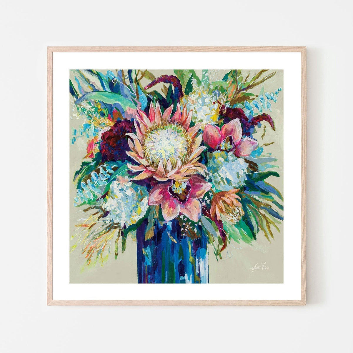 wall-art-print-canvas-poster-framed-Marias Bouquet on Warm Gray-by-Jeanette Vertentes-Gioia Wall Art