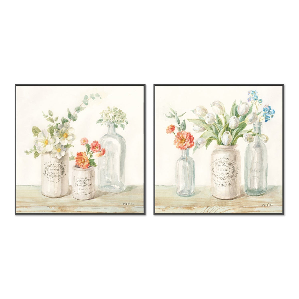 wall-art-print-canvas-poster-framed-Marmalade Flowers, Set of 2-by-Danhui Nai-Gioia Wall Art