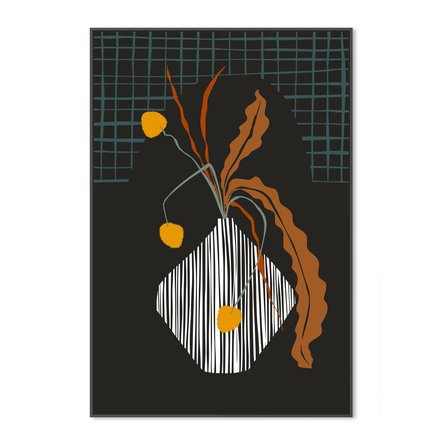 wall-art-print-canvas-poster-framed-Midcentury Ikebana Dark-3