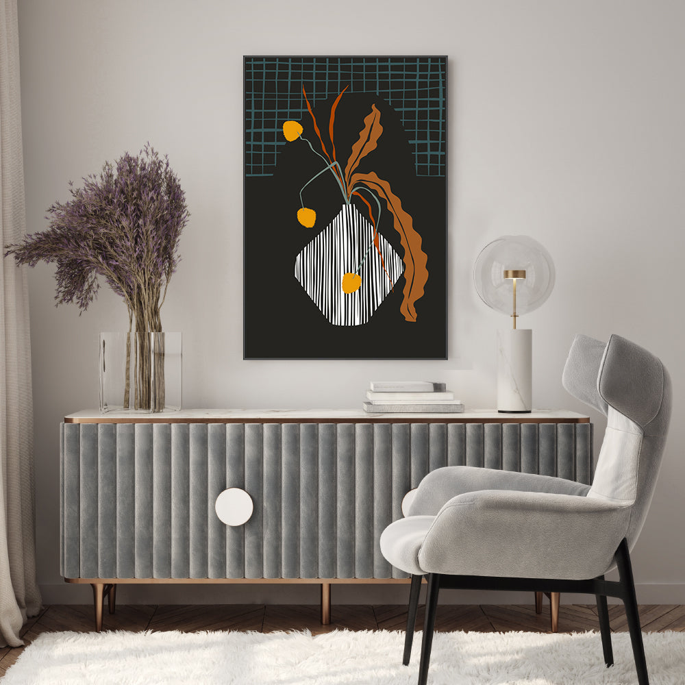 wall-art-print-canvas-poster-framed-Midcentury Ikebana Dark-7