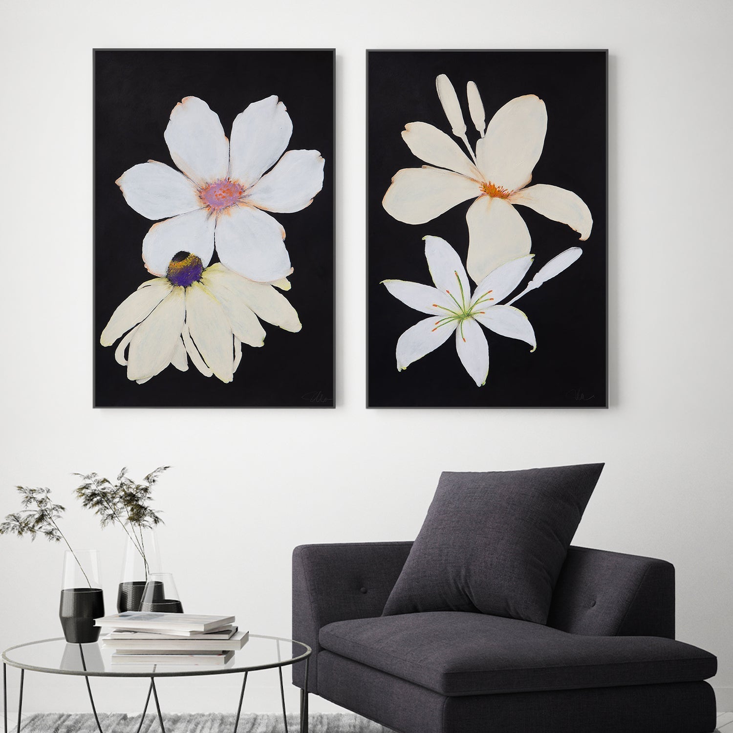 wall-art-print-canvas-poster-framed-Midnight Florals, Style A & B, Set Of 2 , By Filippoloco-2
