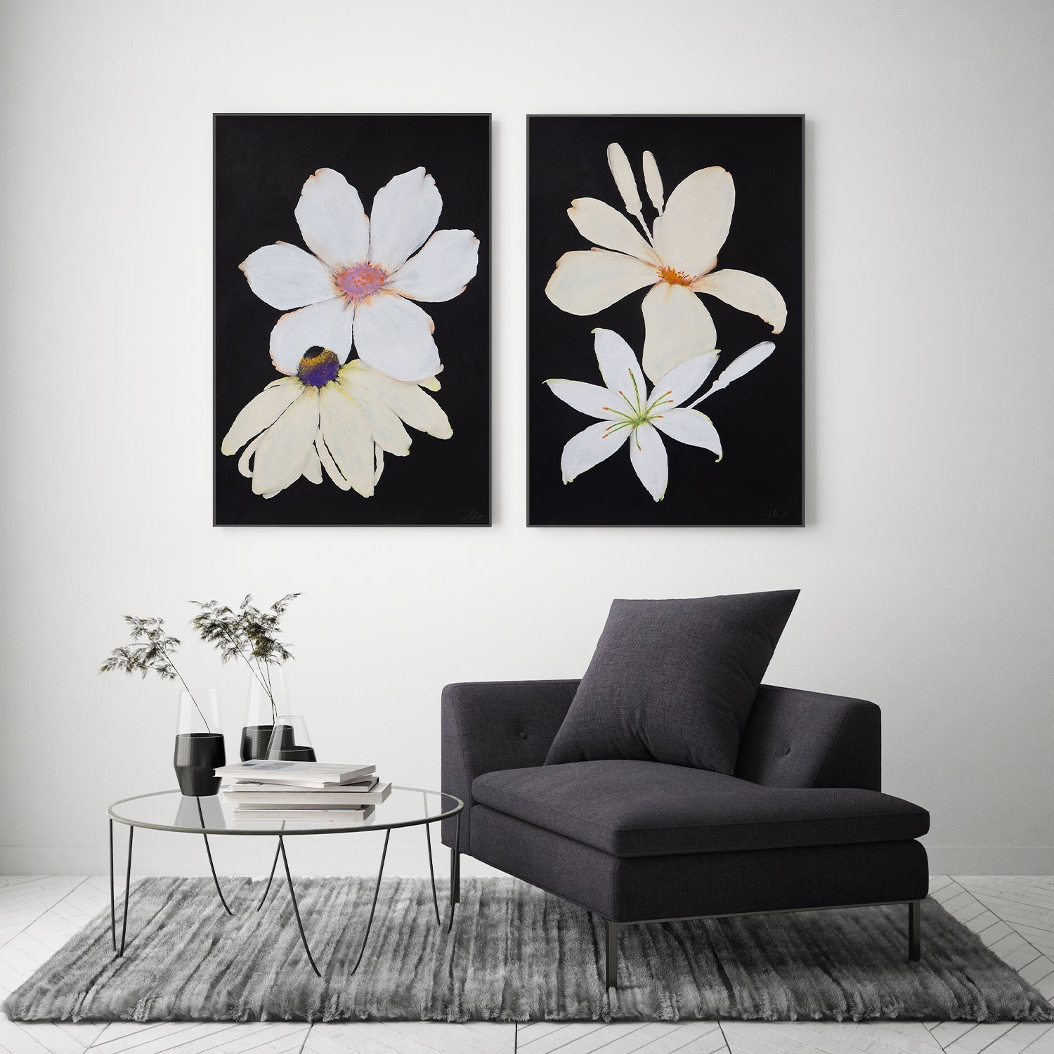 wall-art-print-canvas-poster-framed-Midnight Florals, Style A & B, Set Of 2 , By Filippoloco-7
