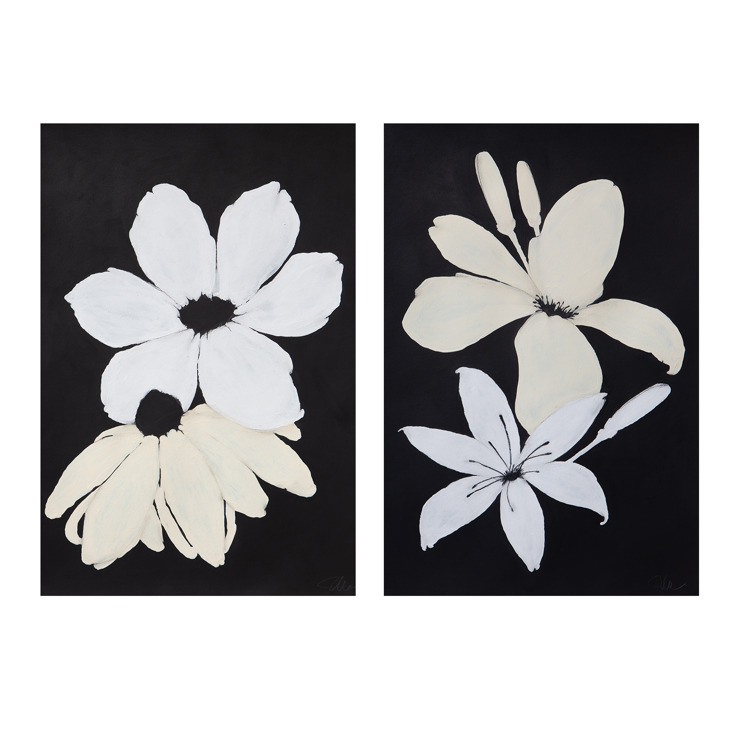 wall-art-print-canvas-poster-framed-Midnight Florals, Style C & D, Set Of 2 , By Filippoloco-1