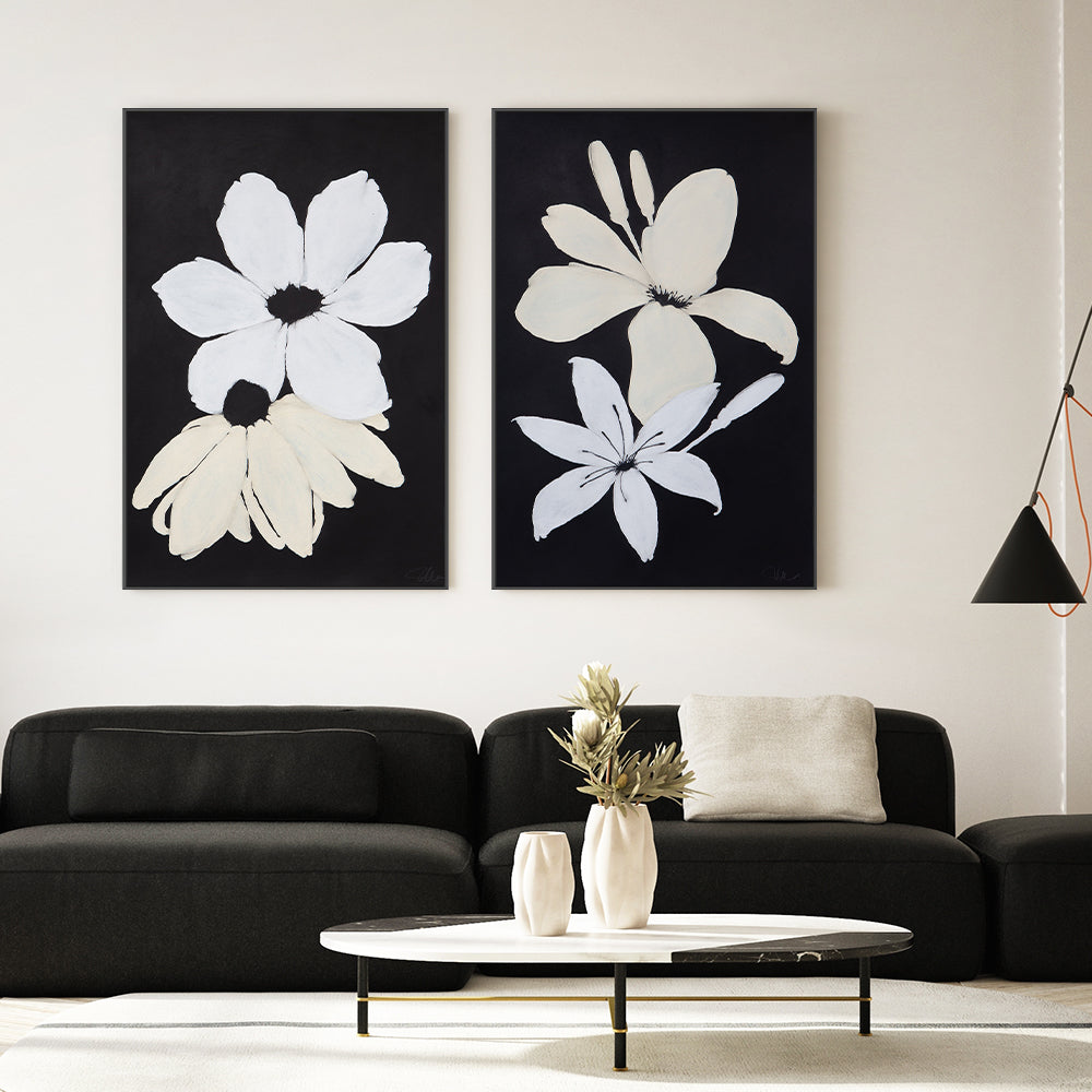 wall-art-print-canvas-poster-framed-Midnight Florals, Style C & D, Set Of 2 , By Filippoloco-2