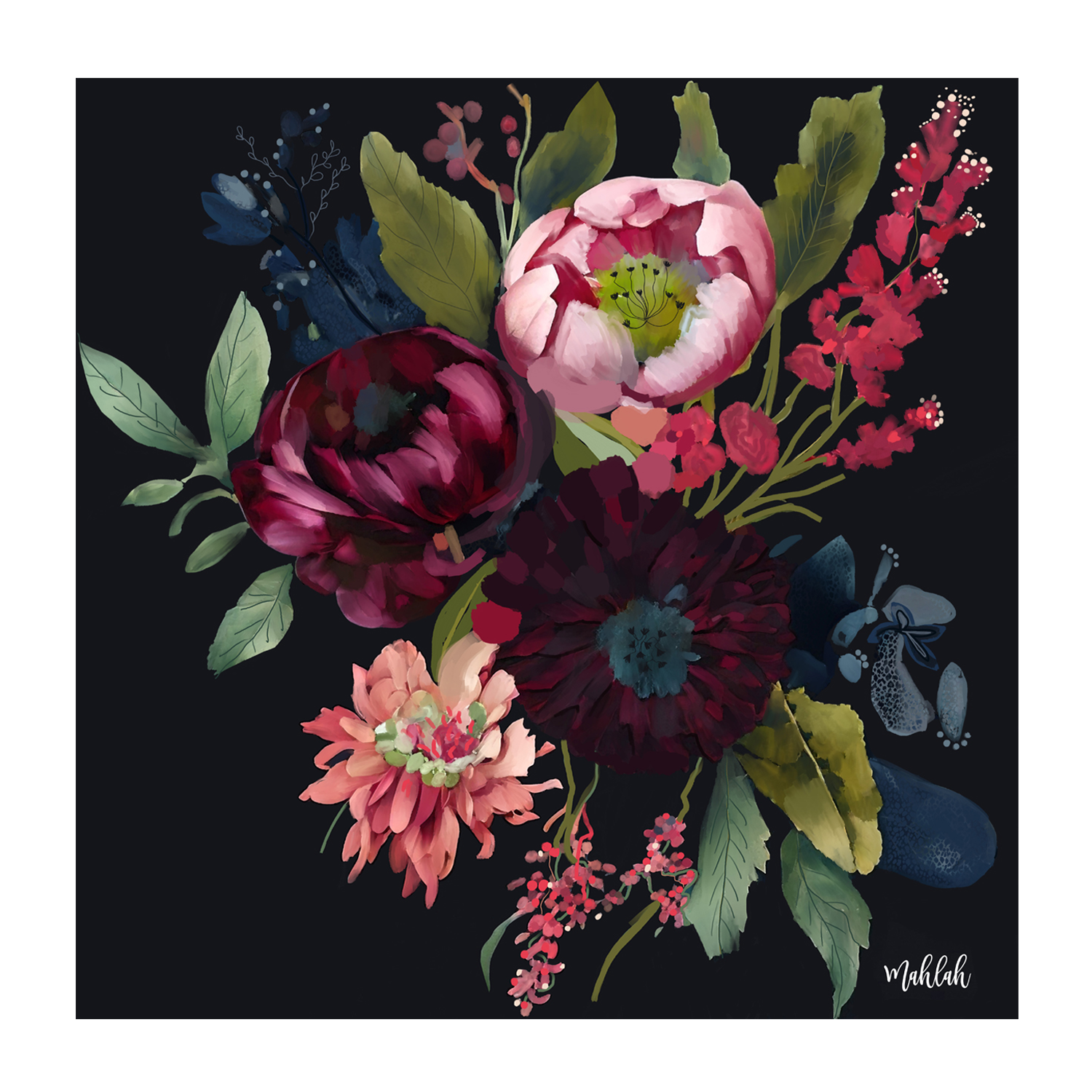wall-art-print-canvas-poster-framed-Midnight Flowers , By Inkheart Designs-1