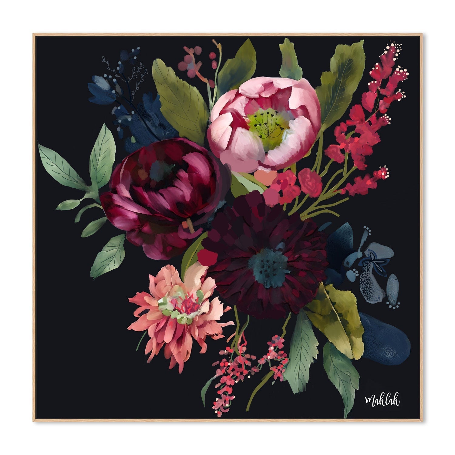 wall-art-print-canvas-poster-framed-Midnight Flowers , By Inkheart Designs-4