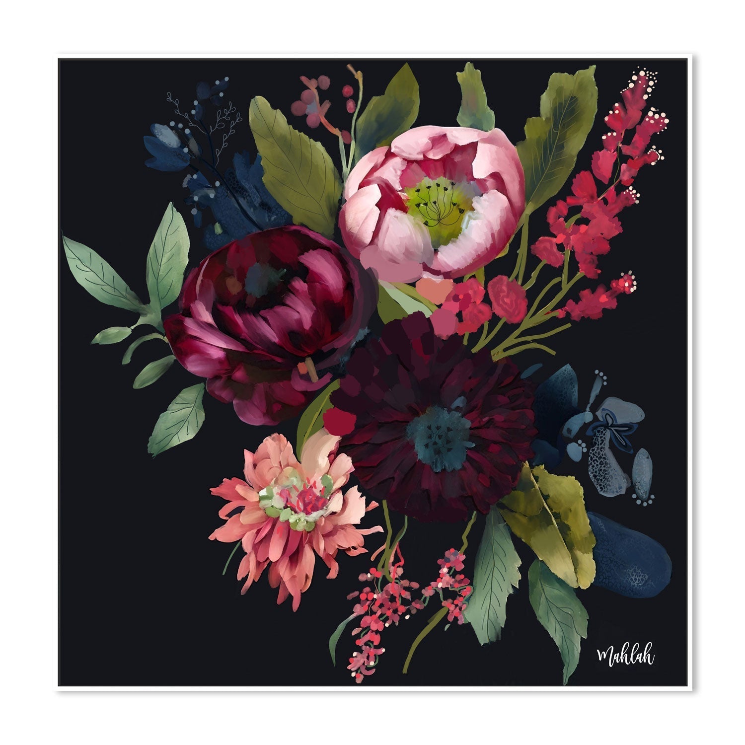 wall-art-print-canvas-poster-framed-Midnight Flowers , By Inkheart Designs-5
