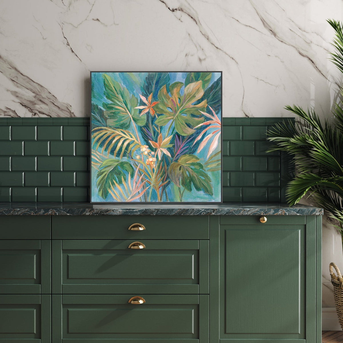 wall-art-print-canvas-poster-framed-Midnight Tropical Leaves , By Silvia Vassileva-GIOIA-WALL-ART
