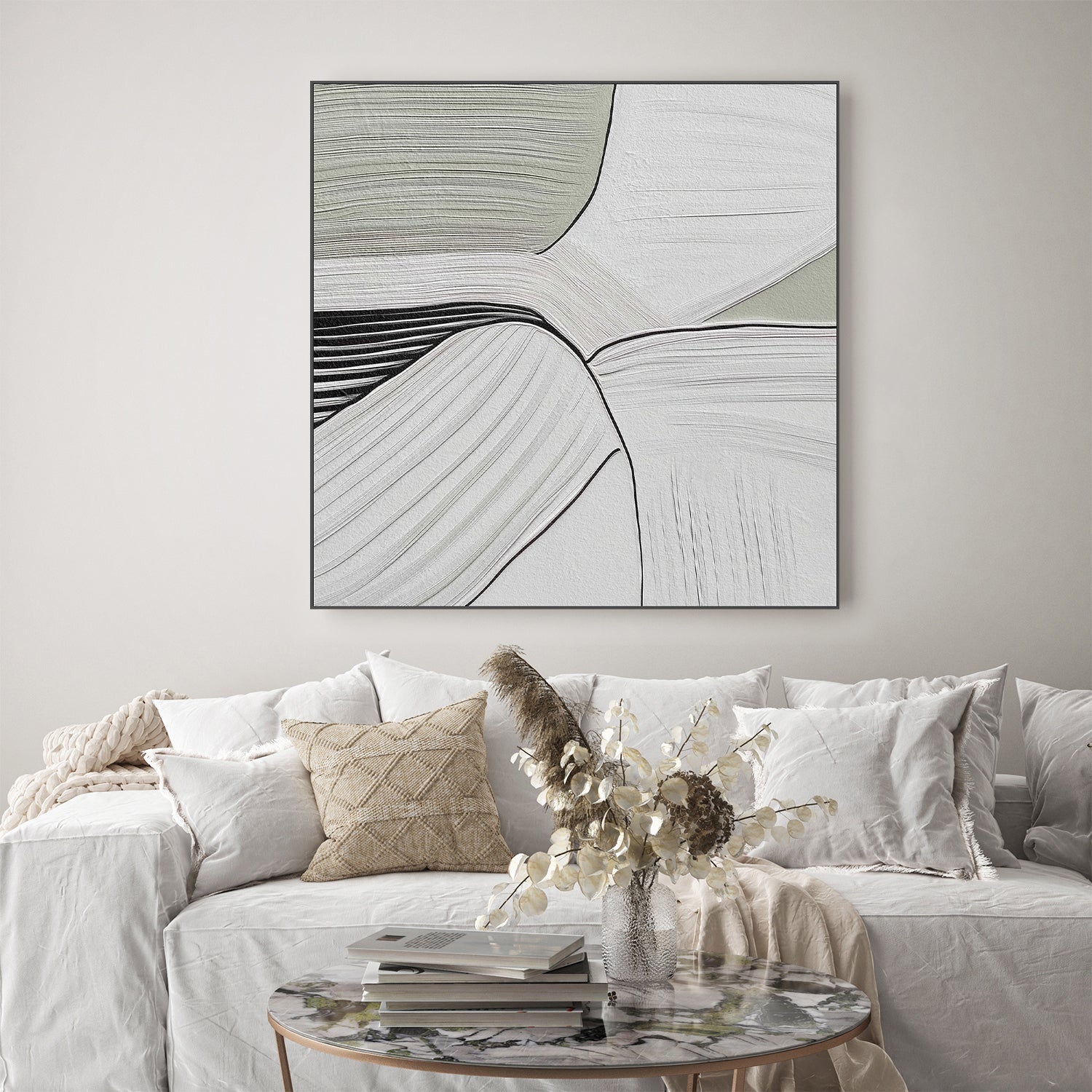 wall-art-print-canvas-poster-framed-Minimal Lines Grey Green, Style A , By Alma-7