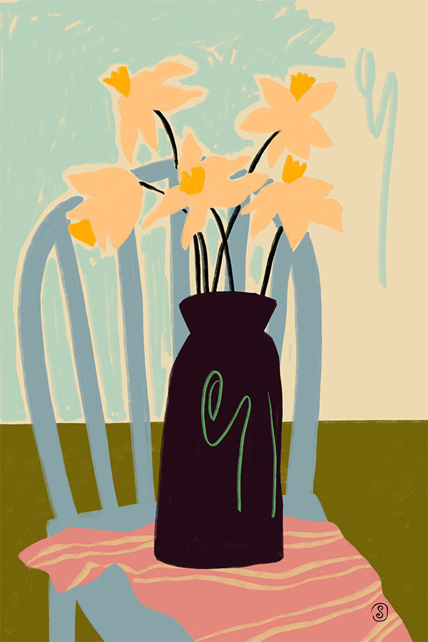 wall-art-print-canvas-poster-framed-Minimalist Still Life With Flowers-1