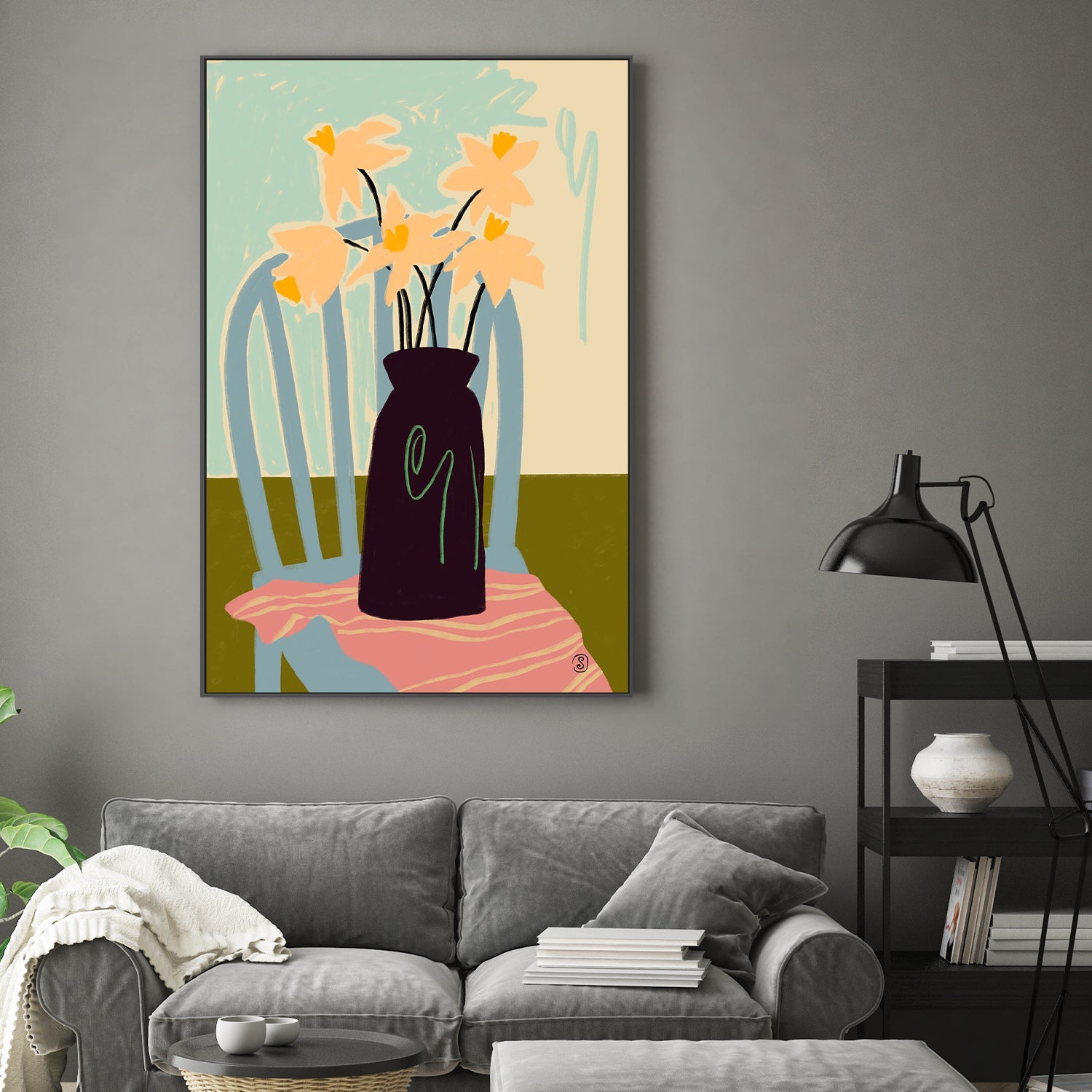 wall-art-print-canvas-poster-framed-Minimalist Still Life With Flowers-2